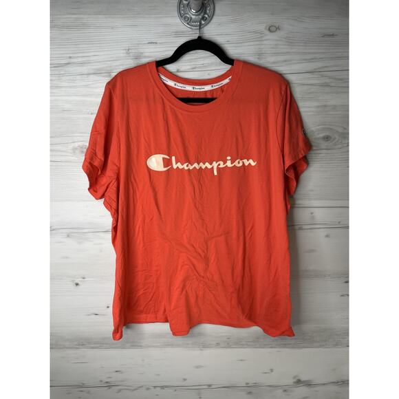 Champion Shirt Womens 3X Orange Spell Out Logo Short Sleeve Tee Athletic Casual - Picture 1 of 9